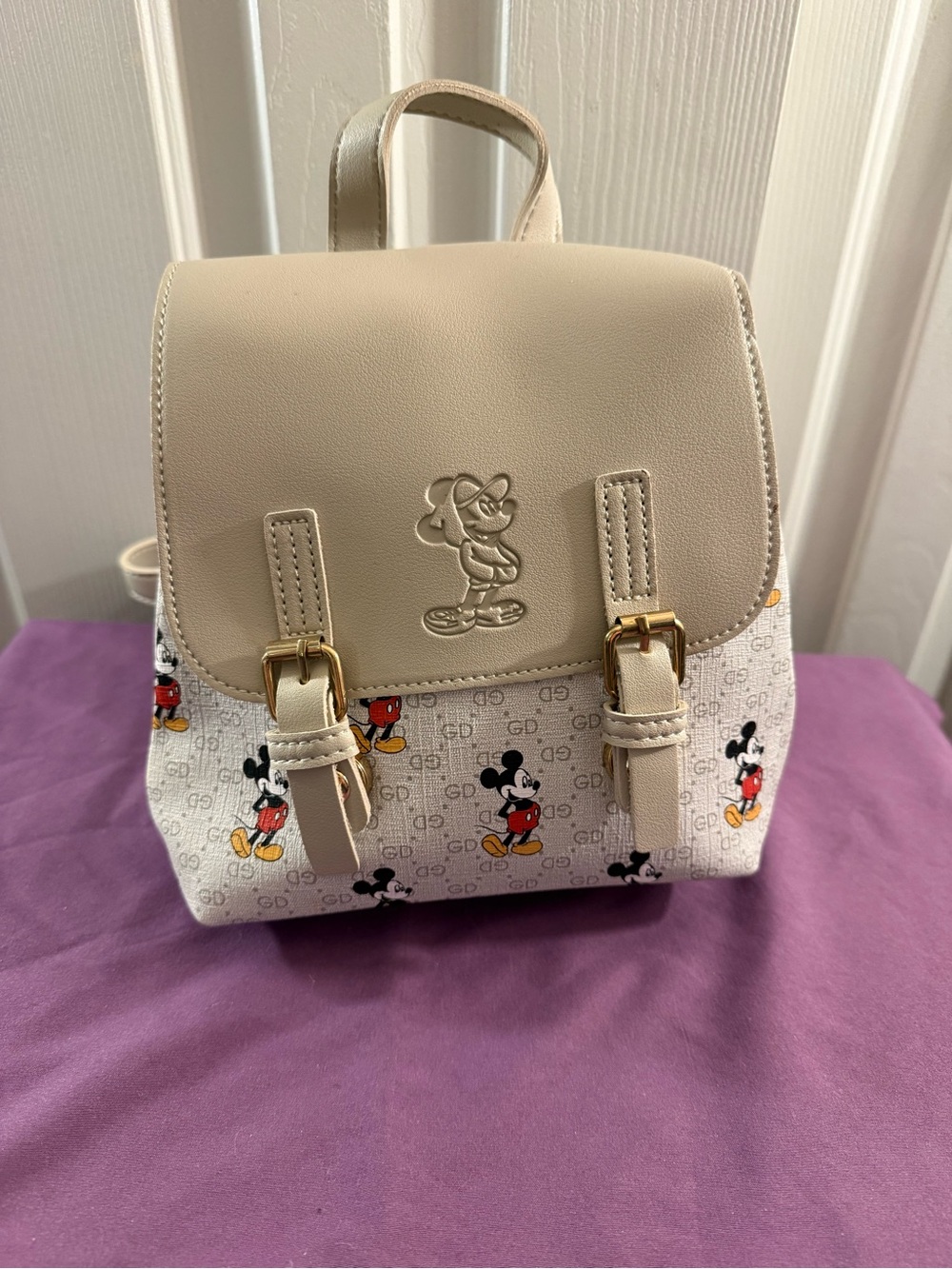 Beige and White Mickey Mouse Mini Backpack